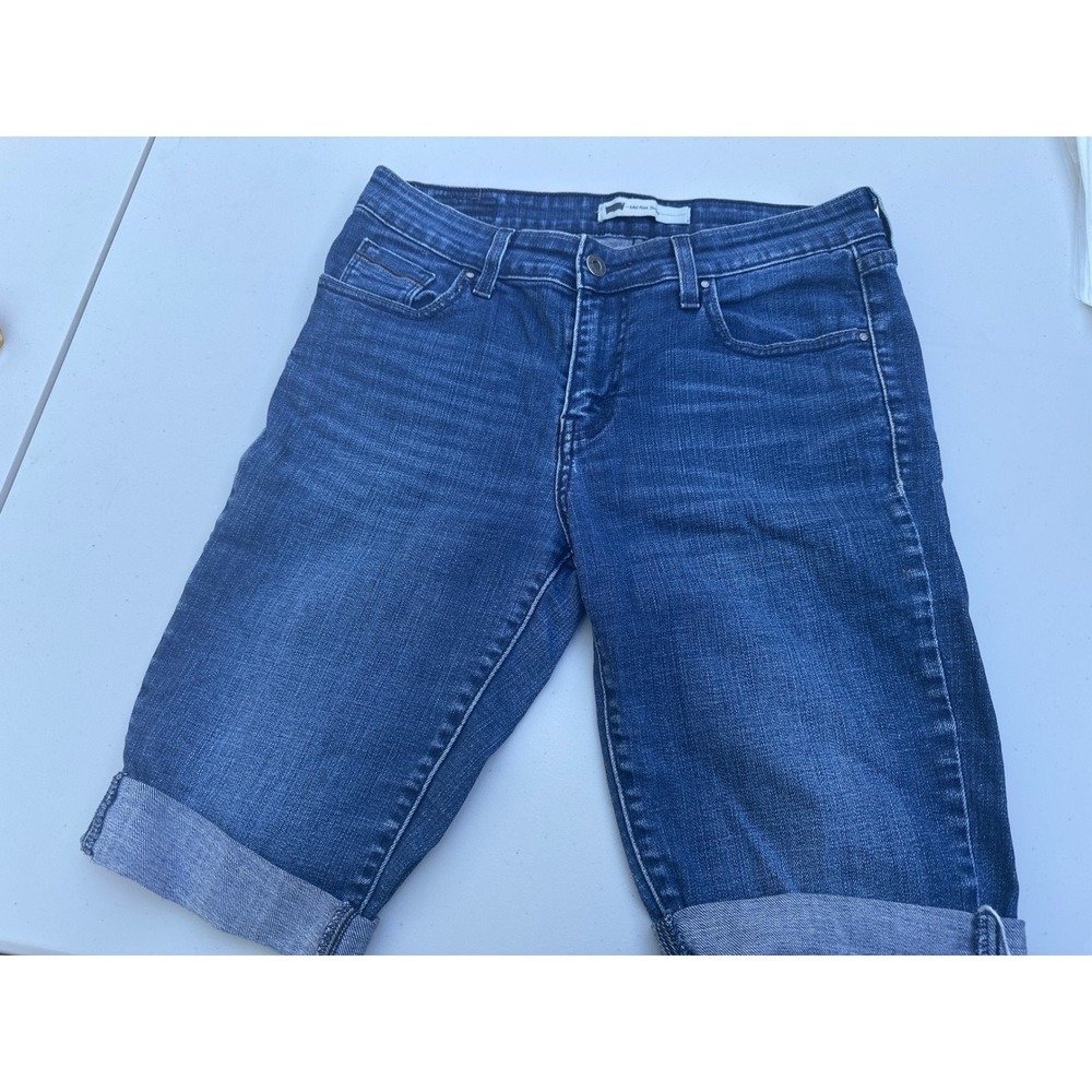 Levis 512 Mid Rise Skinny Denim Shorts Medium Wash Cuffed Blue Womens Size 6M 28